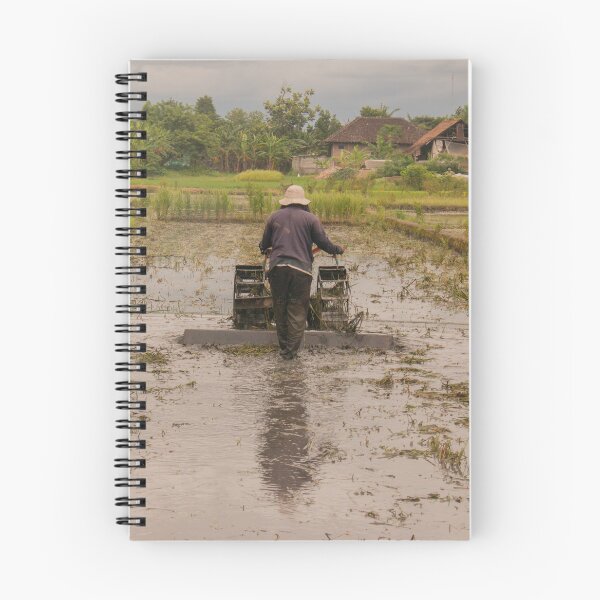 Item preview, A man in backside view plows a village rice field. designed and sold by kall3bu.