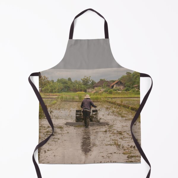 Item preview, A man in backside view plows a village rice field. designed and sold by kall3bu.