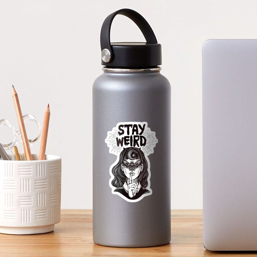 "Stay Weird" Girl with Crescent Moon and Butterfly Mask Sticker