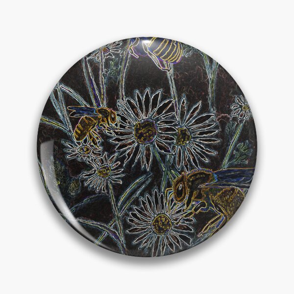 Item preview, Bees in the Wild Daisies, Neon Digital Art designed and sold by The Elderberry Blossom.