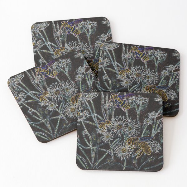 Item preview, Bees in the Wild Daisies, Neon Digital Art designed and sold by The Elderberry Blossom.
