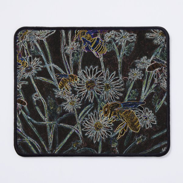 Item preview, Bees in the Wild Daisies, Neon Digital Art designed and sold by The Elderberry Blossom.