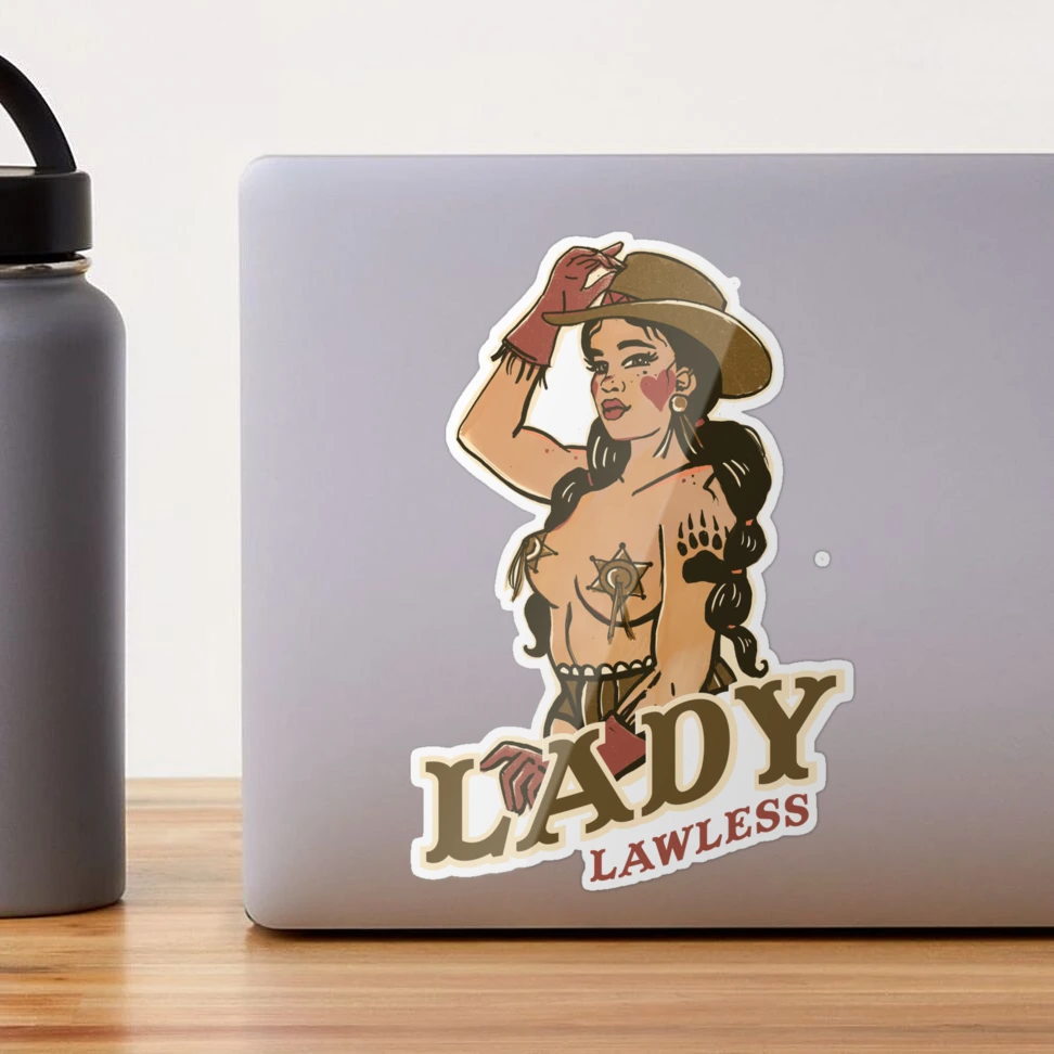 Lady Lawless: Sexy Vintage Pin Up Cowgirl Sheriff Topless With Pasties  Sticker for Sale by The Whiskey Ginger Design Shop