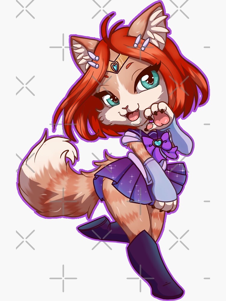 Chibi Anime Girl | Holding a Cat plushie | Sticker