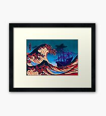 Ghost Pirate Ship Rides The Great Wave - Monkey Island Framed Print
