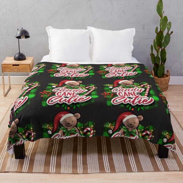 Item preview, Teddy bear candy cane cutie christmas green flannel background designed and sold by spicygarb.