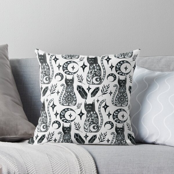 Item preview,  Mystical black cats, moons and crystals - White background designed and sold by Carrot Faery Art.