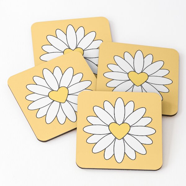 Item preview, Daisy flower heart shaped core yellow background designed and sold by RafaTakami.