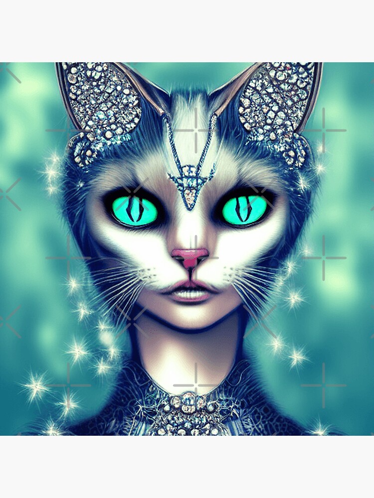 " Portrait of cat with crystals on top of head" Sticker for Sale by