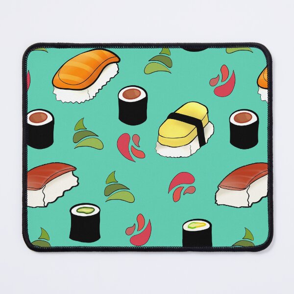 Item preview, Maki and Nigiri Sushi with Ginger and Wasabi Pattern (teal) designed and sold by Creacats.