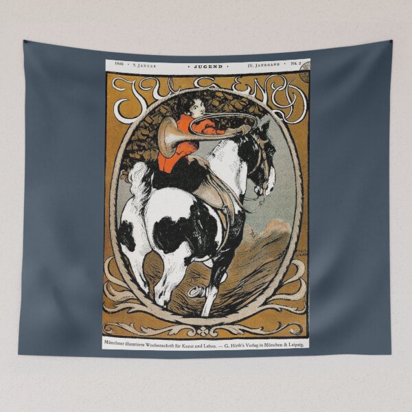 Item preview, Jugend Art Deco Vintage Woman on Horseback  with Horn designed and sold by artemisxluna89.