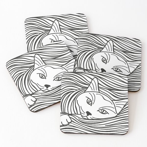 Item preview, white cat on a pillow. black and white drawing designed and sold by Tasha-design.
