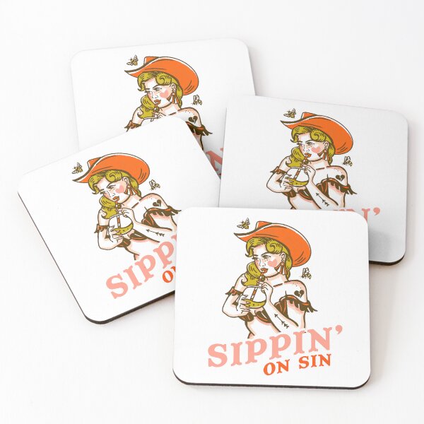 Item preview, Sipping On Sin: Cute Vintage Western Cowgirl Pinup Drinking A Cocktail designed and sold by The Whiskey Ginger Design Shop.