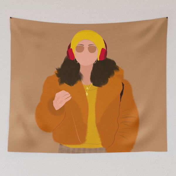 Item preview, Selena yellow beanie beret mustard fur outfit headphones sunglasses Fan Art designed and sold by senaeksi.