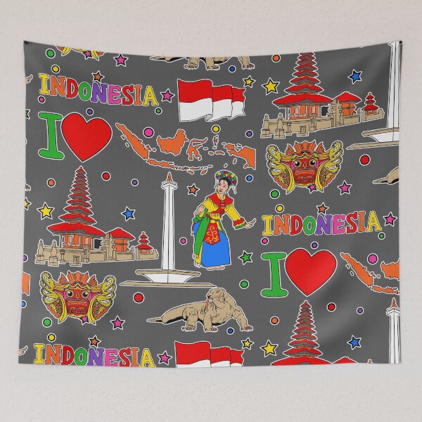 Item preview, I love Indonesia. Hand drawn Indonesian elements, flag and map designed and sold by mashmosh.