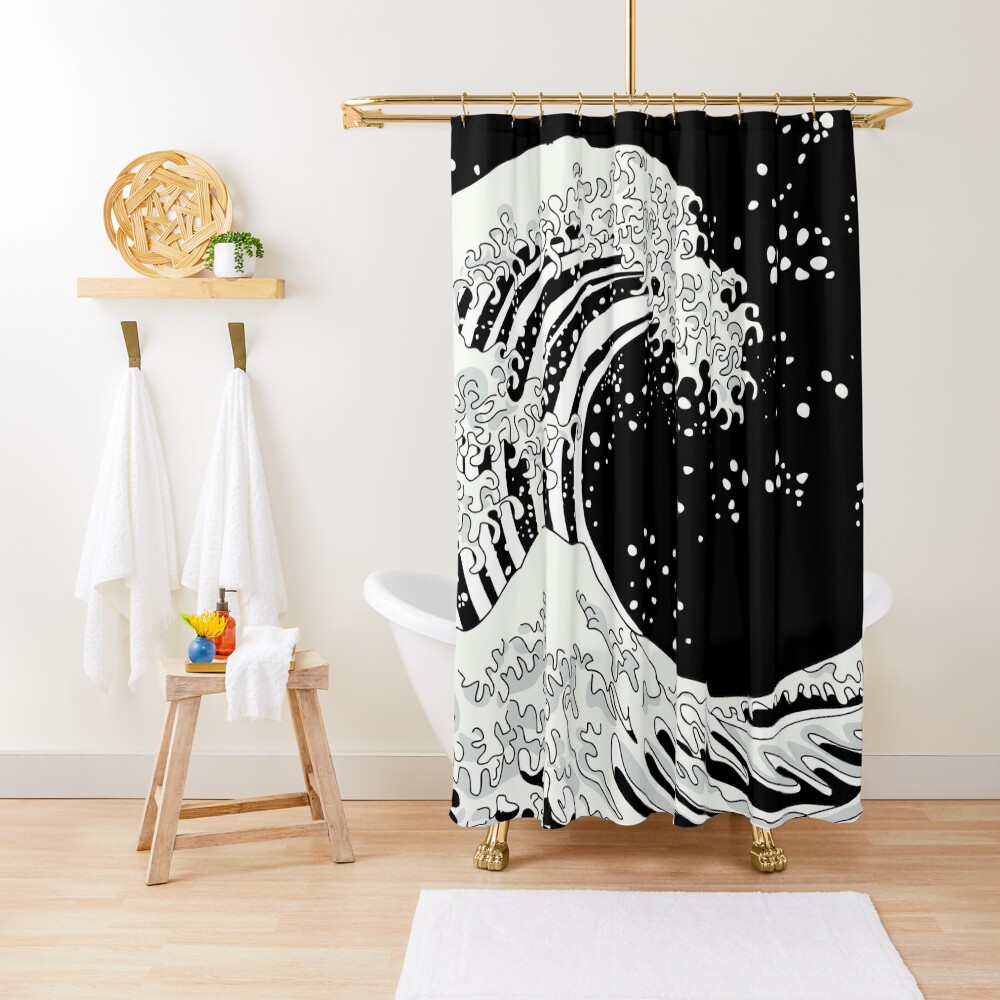 Black and White Great Wave Shower Curtain