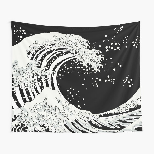 Black and White Great Wave Tapestry