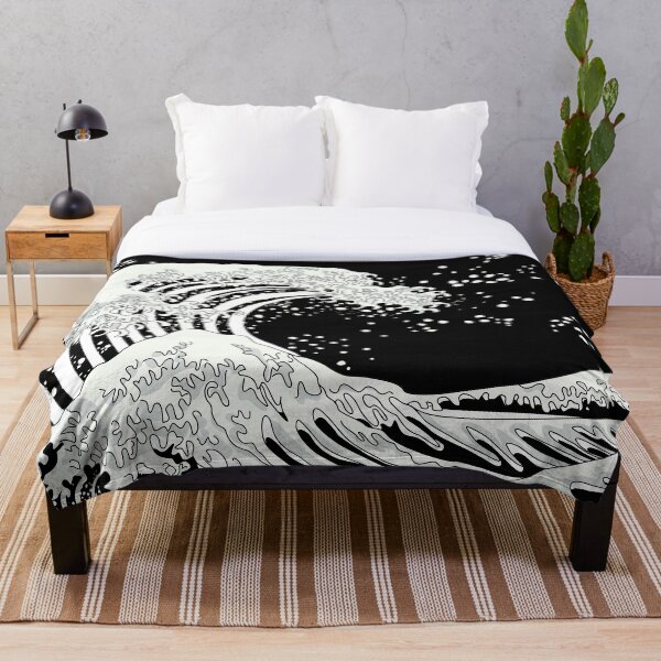 Black and White Great Wave Throw Blanket