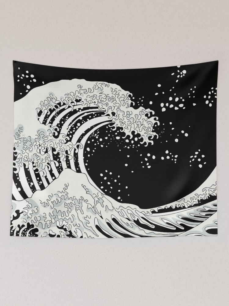 Black and discount white wave tapestry