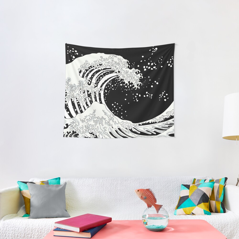 Schwarze und weiße große Welle Wandbehang