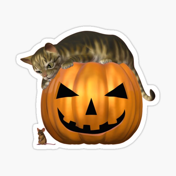 Pumpkin-Perching Pouncing Puss Sticker