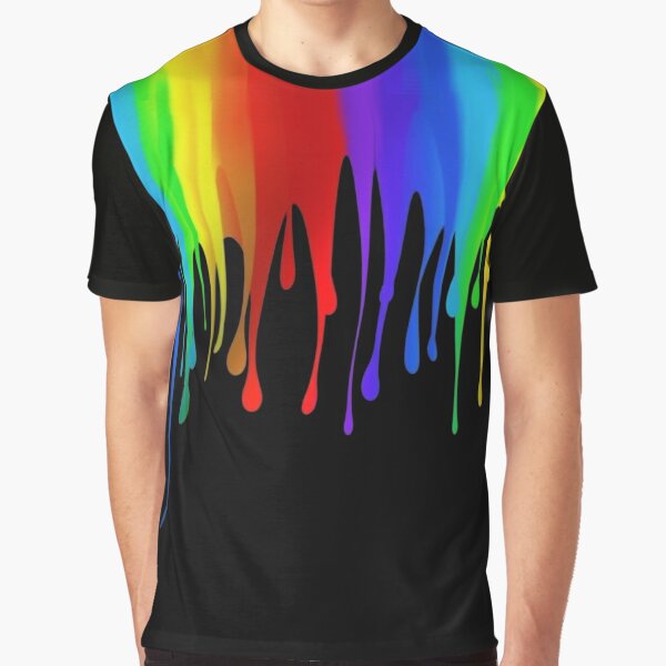 LV Print with Rain Bow Drip Graphic Tee Black / Medium