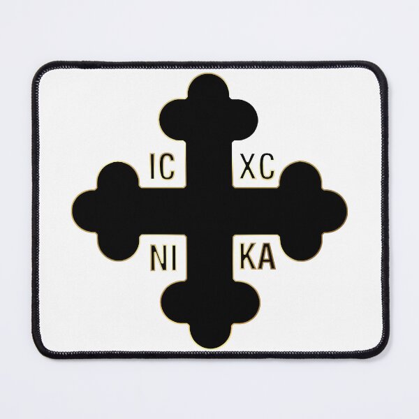 Item preview, Greek Orthodox Cross Black Gold Trim ICXC NIKA designed and sold by Yiorgos Designs.
