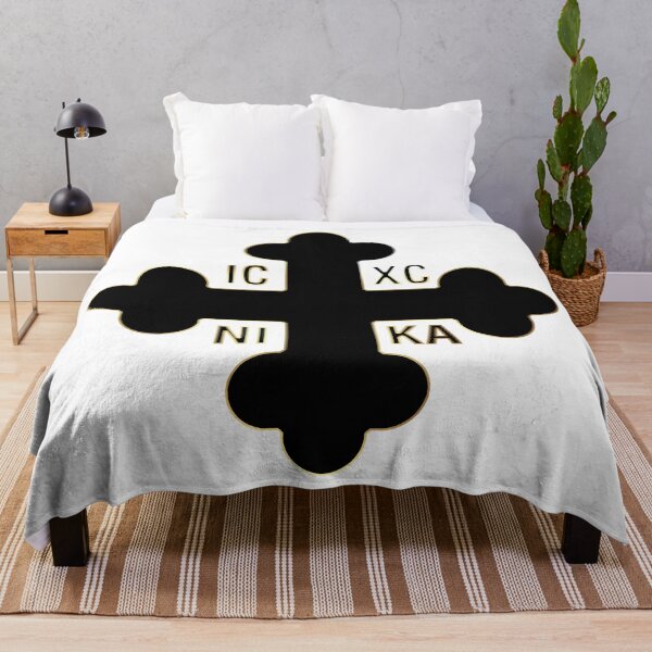 Item preview, Greek Orthodox Cross Black Gold Trim ICXC NIKA designed and sold by Yiorgos Designs.