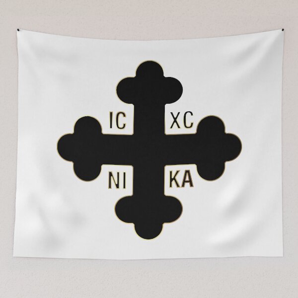 Item preview, Greek Orthodox Cross Black Gold Trim ICXC NIKA designed and sold by Yiorgos Designs.