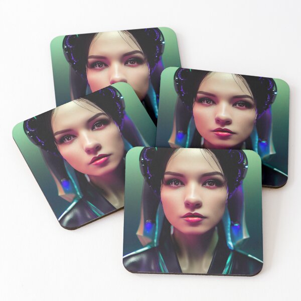 Item preview, POP ART BEAUTIFUL GIRL PORTRAIT ETNIC CYBERPUNK RETRO WAVE POP ART STYLE colorful purple green blue glowing light designed and sold by DRK7DSGN.