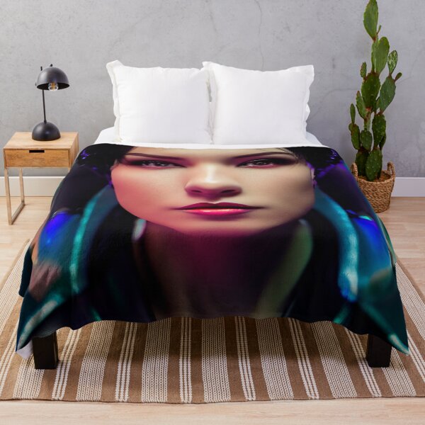 Item preview, POP ART BEAUTIFUL GIRL PORTRAIT ETNIC CYBERPUNK RETRO WAVE POP ART STYLE colorful purple green blue glowing light designed and sold by DRK7DSGN.