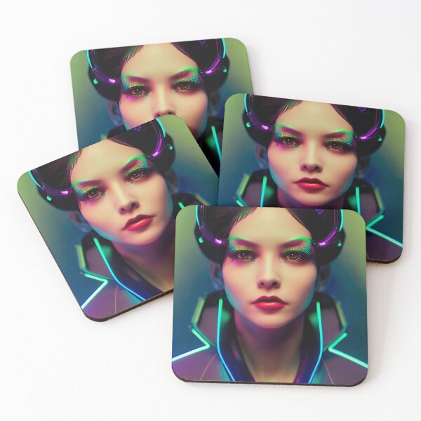 Item preview, POP ART BEAUTIFUL GIRL PORTRAIT ETNIC CYBERPUNK RETRO WAVE colorful purple green blue glowing neon light designed and sold by DRK7DSGN.