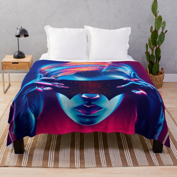 Item preview, POP ART WOMAN SUNGLASSES PORTRAIT ETNIC CYBERPUNK RETRO WAVE colorful purple blue glowing neon light designed and sold by DRK7DSGN.