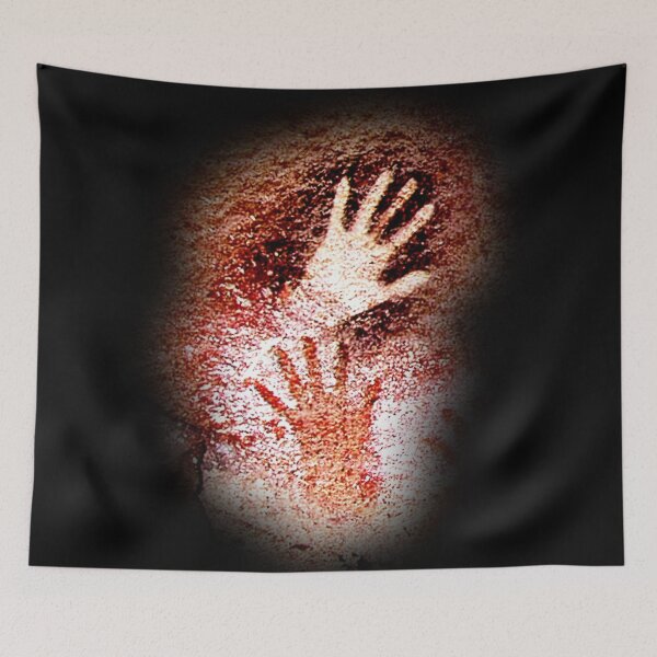 Item preview, Hands, stenciled at the Cave of the Hands. Cueva de las Manos. Detail of two hands. Black background. designed and sold by janesg.