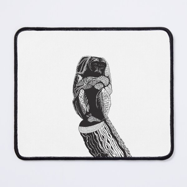 Item preview, Thoughtful Monkey Sitting Alone on a Stump - Ink Drawing designed and sold by SfidaDesigns.
