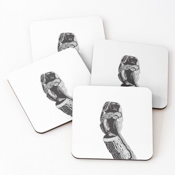 Item preview, Thoughtful Monkey Sitting Alone on a Stump - Ink Drawing designed and sold by SfidaDesigns.