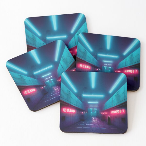 Item preview, SUBWAY METRO PASSAGEWAY CYBERPUNK RETRO WAVE colorful pink blue glowing neon lights designed and sold by DRK7DSGN.