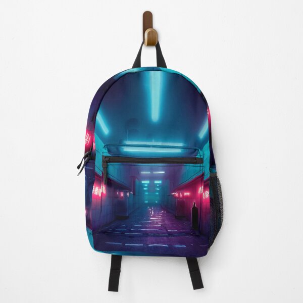 Item preview, SUBWAY METRO PASSAGEWAY CYBERPUNK RETRO WAVE colorful pink blue glowing neon lights designed and sold by DRK7DSGN.