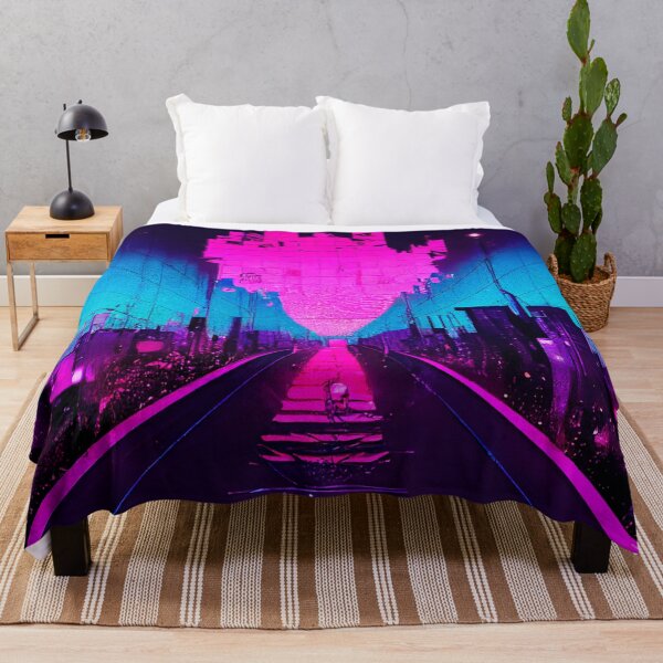 Item preview, NEO GEO SQUARED CUBIC CITY STREET SUNSET CYBERPUNK RETRO SINTH WAVE '80 colorful pink blue glowing neon lights designed and sold by DRK7DSGN.