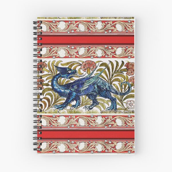 Item preview, BLUE DRAGON AMONG RED CARNATION FLOWERS Art Nouveau Animals designed and sold by BulganLumini.