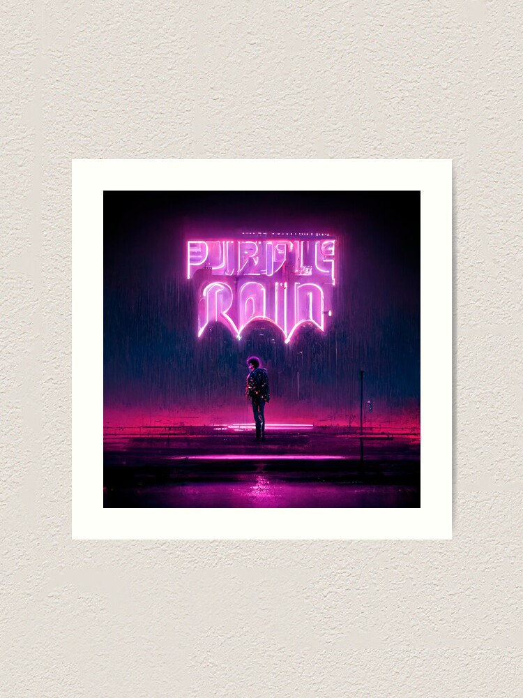 "PURPLE RAIN CITY STREET NIGHT CYBERPUNK RETRO SINTH WAVE '80 colorful
