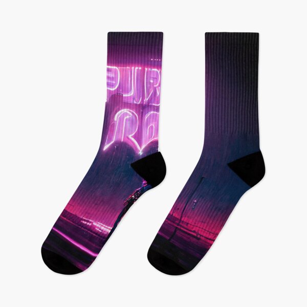 Item preview, PURPLE RAIN CITY STREET NIGHT CYBERPUNK RETRO SINTH WAVE '80 colorful pink blue glowing neon lights designed and sold by DRK7DSGN.