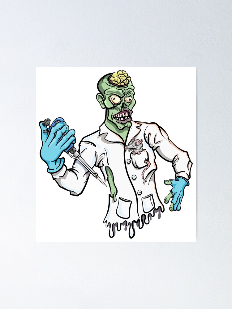 Mad Scientist Zombie Funny Science Cartoon Character with PCR Pipette