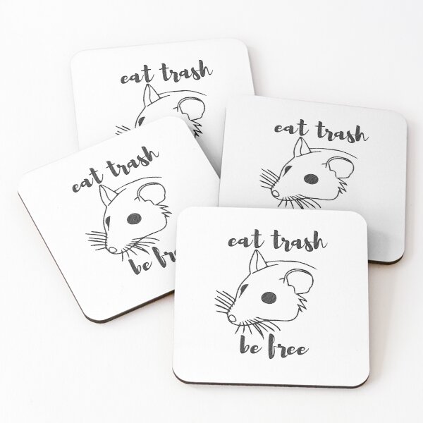 Item preview, eat trash be free, Team Trash Opossum Raccoon Rat, Funny Animals Garbage Gang designed and sold by RedArtsDesign.