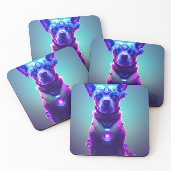 Item preview, CYBERPUNK FUTURISTIC DOG RETRO WAVE colorful pink glowing neon lights designed and sold by DRK7DSGN.
