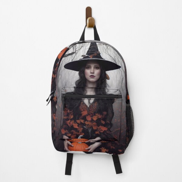 Item preview, Magic Witch for Halloween with pumpkin and leaf, in a forest designed and sold by Hype2Art.
