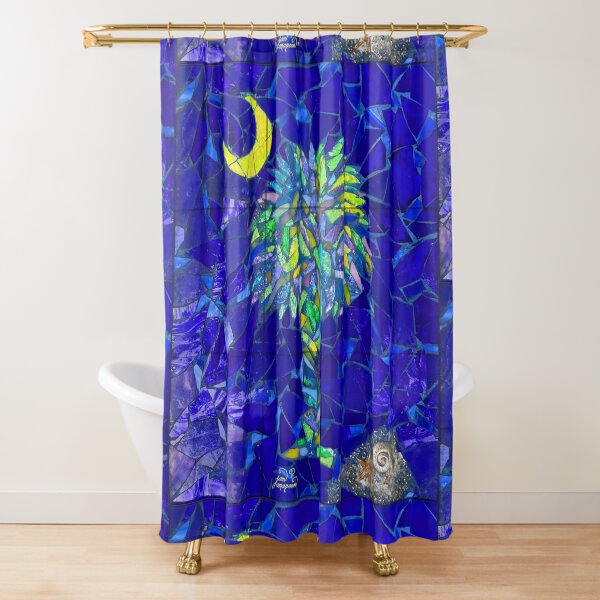 Palmetto Tree & Moon Mosaic Shower Curtain