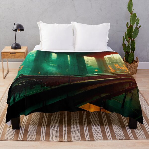 Item preview, CIUDAD FUTURISTA NEO TOKIO CYBERPUNK RETRO WAVE verde naranja brillante luces de neón designed and sold by DRK7DSGN.