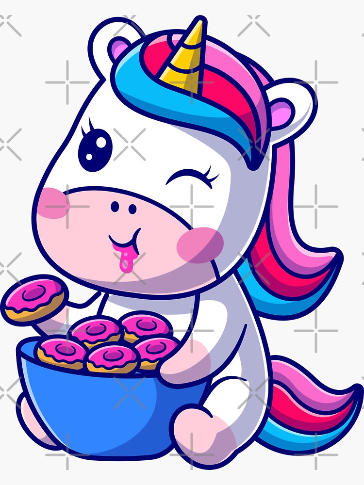 "cute baby unicorn eating donut food" Sticker for Sale by Stickerfunny