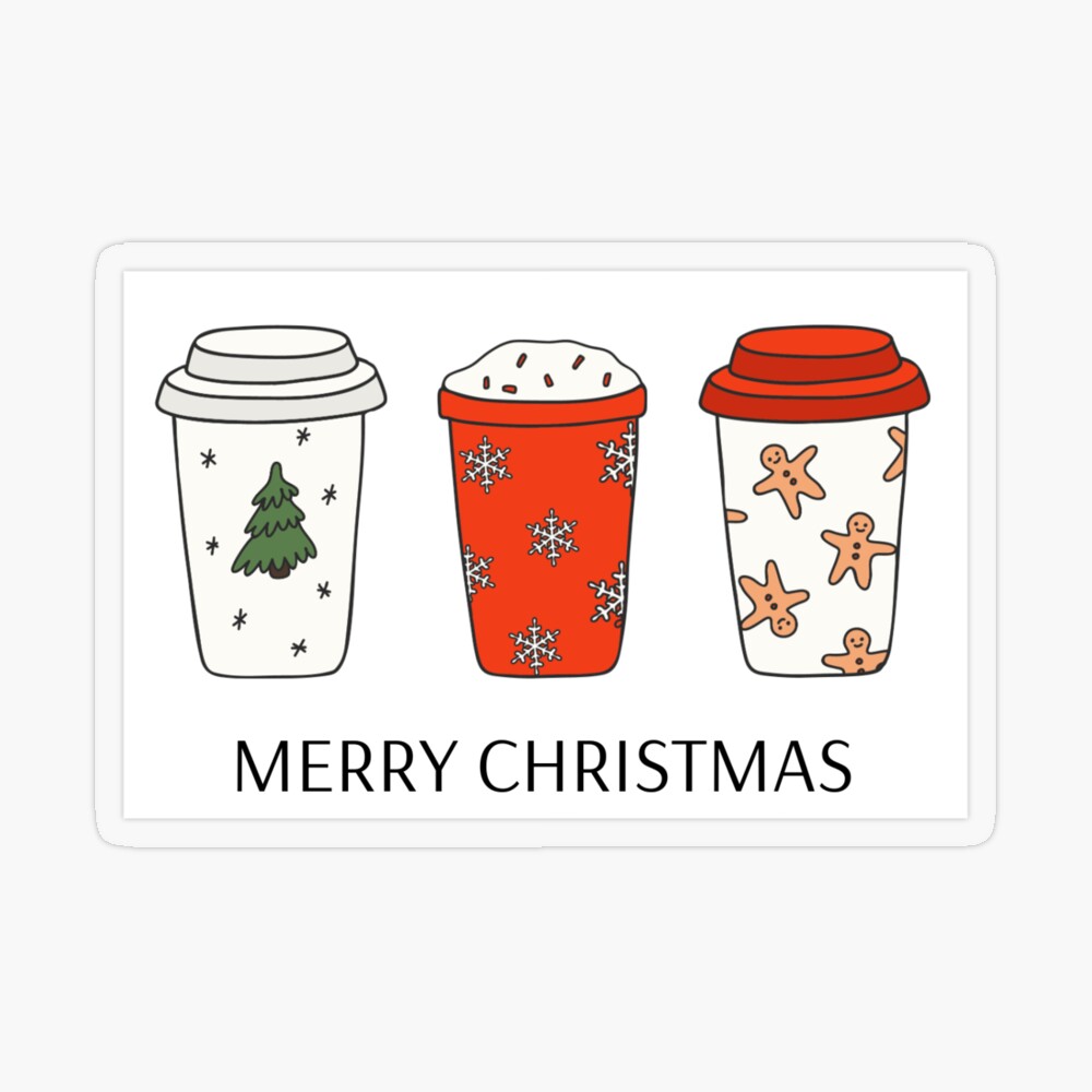 Winter and Christmas Drinks in Disposable Cups with Black Lids, Sleeves,  and Straws Sticker for Sale by LDTreasures